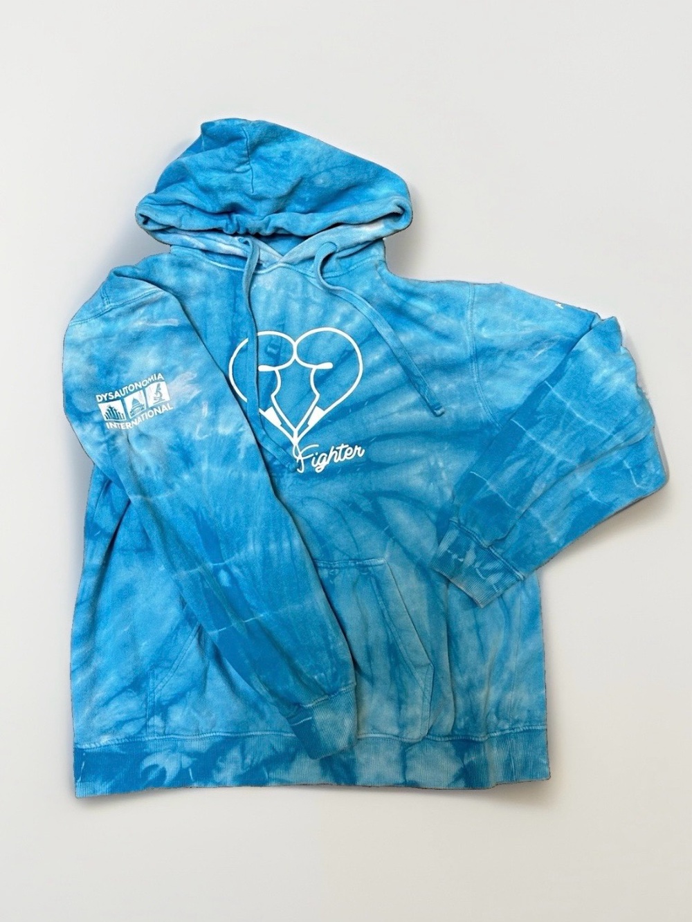 Blue Tie-Dye Dysautonomia International Pullover Hoodie Sz L POTS Awareness